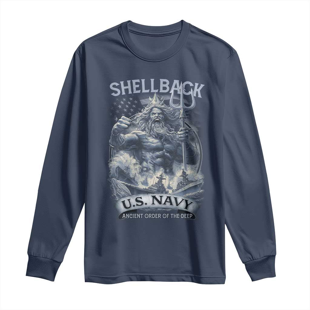 Navy Veteran Long Sleeve Shirt King Neptune Shellback Ancient Order Of The Deep TS11 Navy Print Your Wear