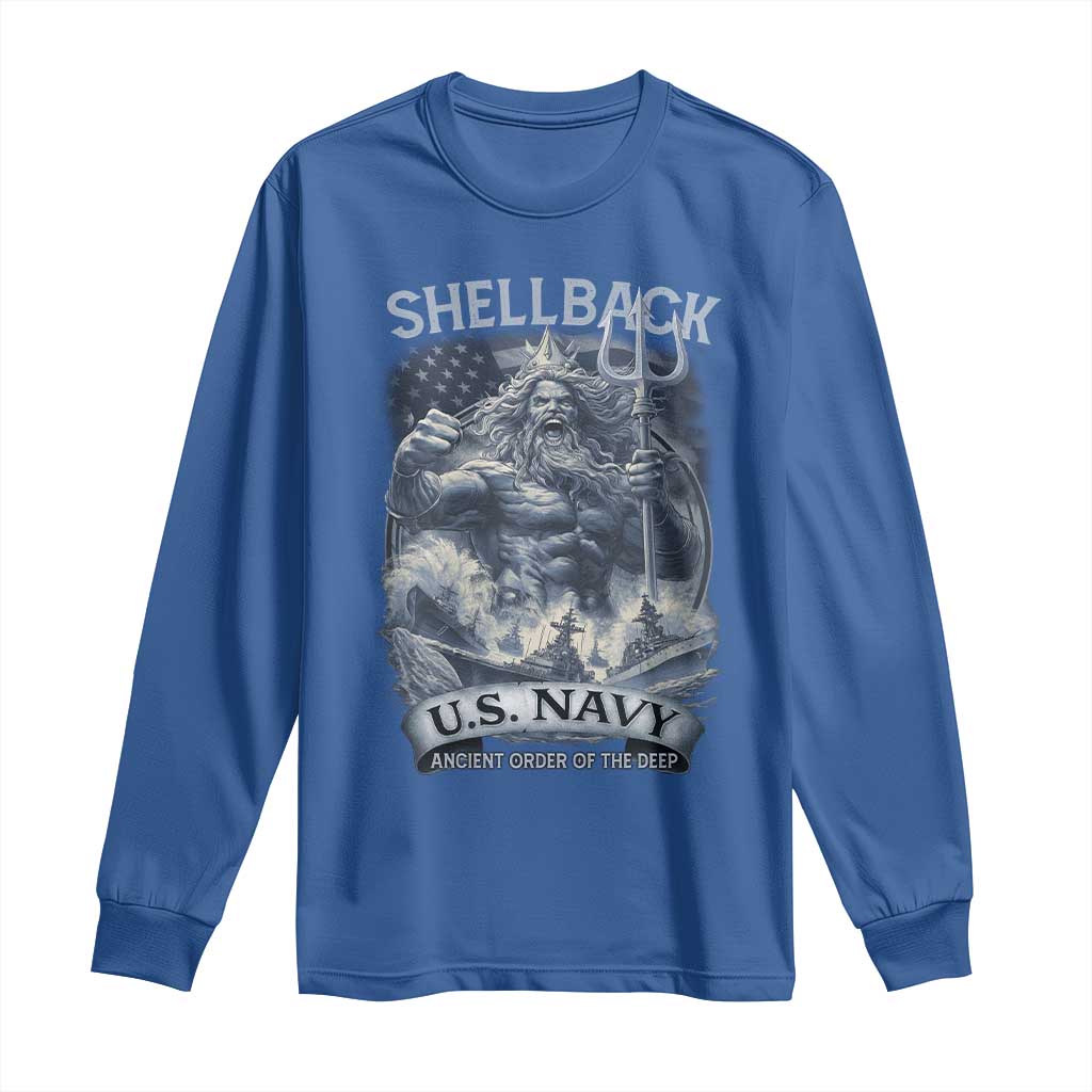 Navy Veteran Long Sleeve Shirt King Neptune Shellback Ancient Order Of The Deep TS11 Royal Blue Print Your Wear