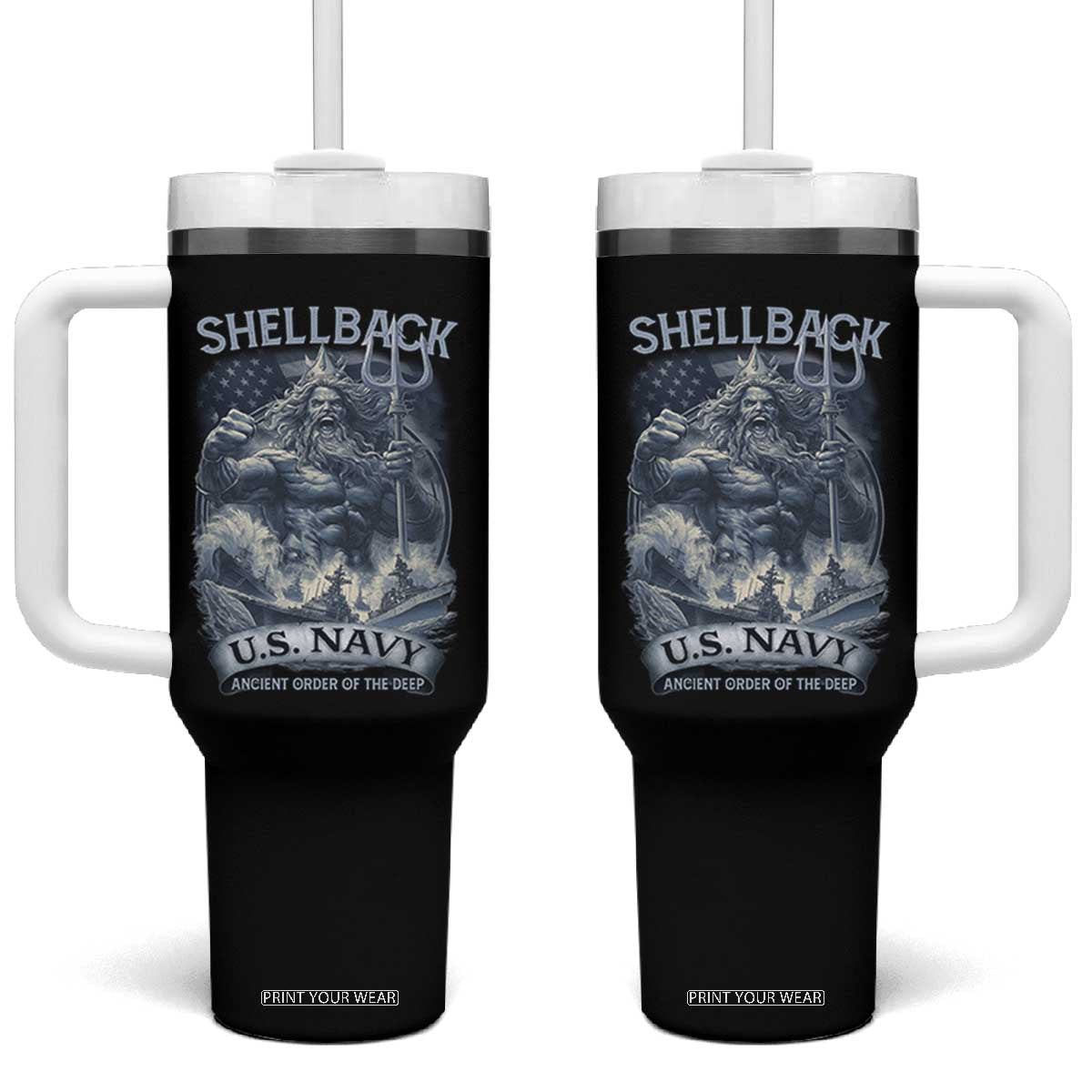 Navy Veteran Tumbler With Handle King Neptune Shellback Ancient Order Of The Deep TS11 One Size: 40 oz Black Print Your Wear