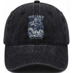 Navy Veteran Washed Cotton Baseball Cap King Neptune Shellback Ancient Order Of The Deep TS11 Washed Cap Universal Fit Black Print Your Wear