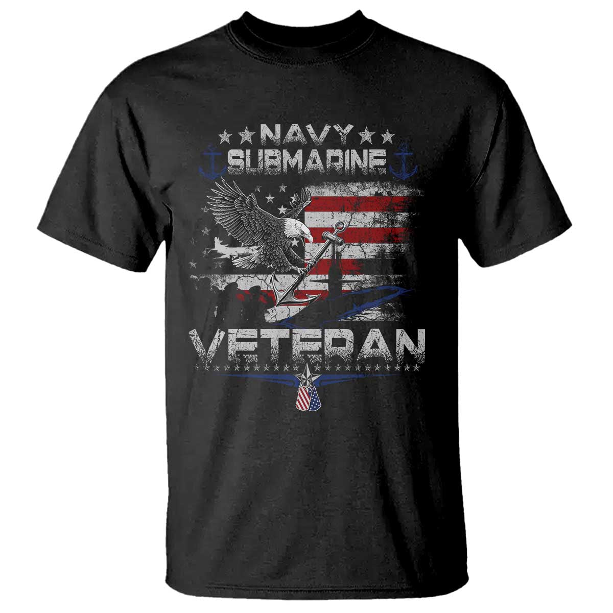 Navy Submarine Veteran T Shirt Military Patriotic Vintage American Flag TS11 Black Print Your Wear
