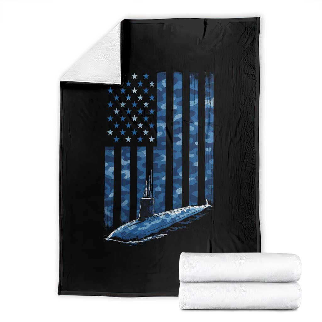 Patriotic Submarine Veteran Throw Blanket Submariner Vintage Camo American Flag TS11 Black Print Your Wear