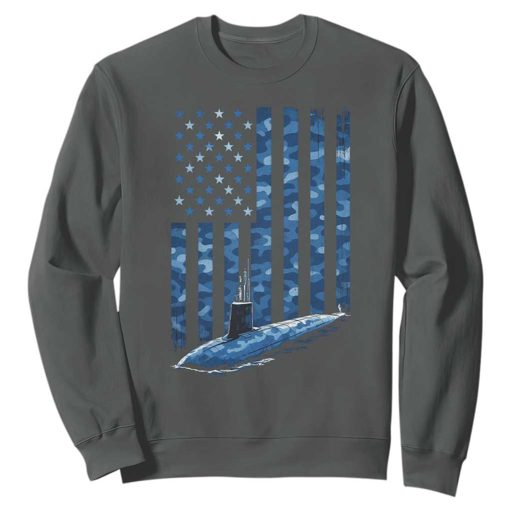 Patriotic Submarine Veteran Sweatshirt Submariner Vintage Camo American Flag TS11 Dark Heather Print Your Wear