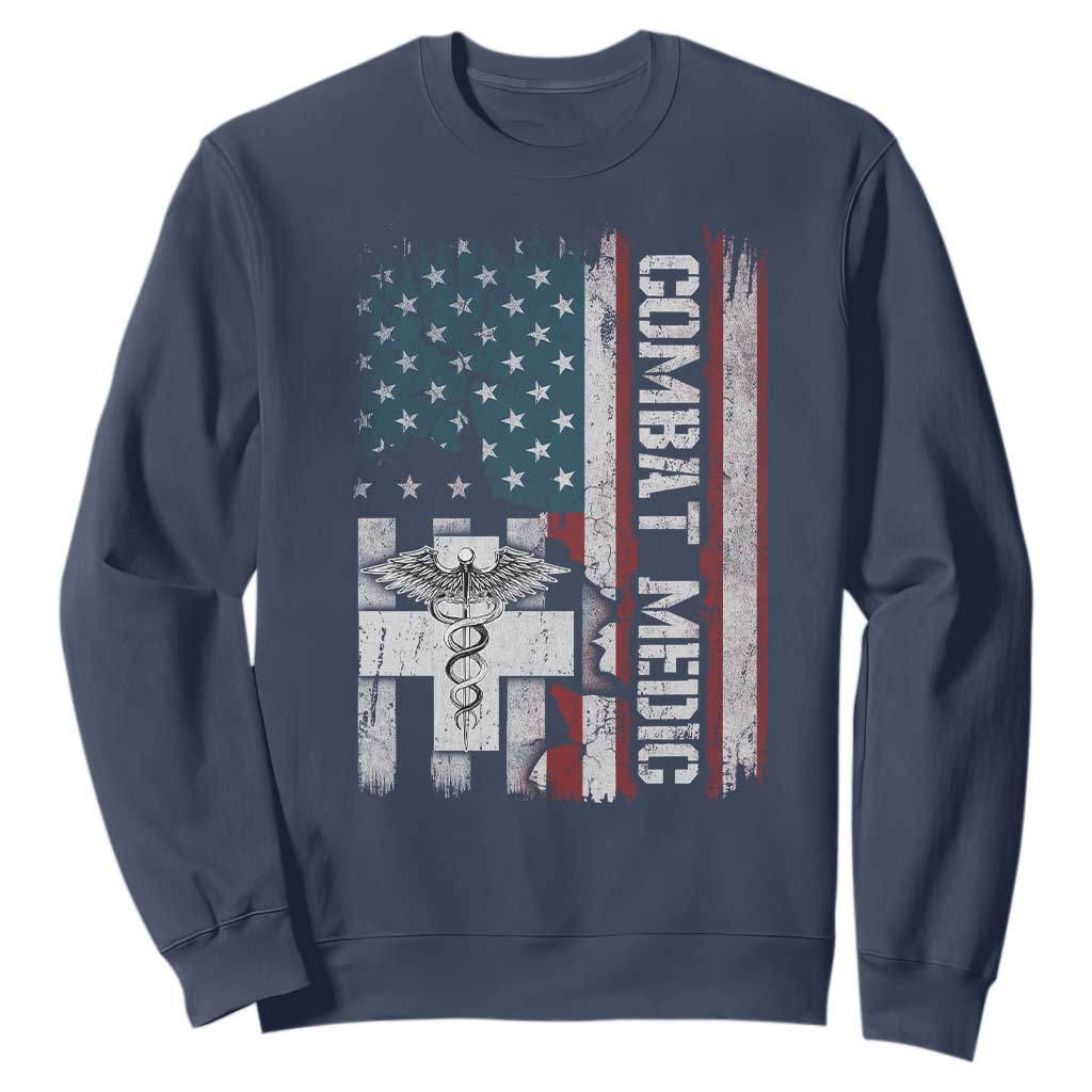 Combat Medic Soldier Sweatshirt Medical Military American Flag TS11 Navy Print Your Wear