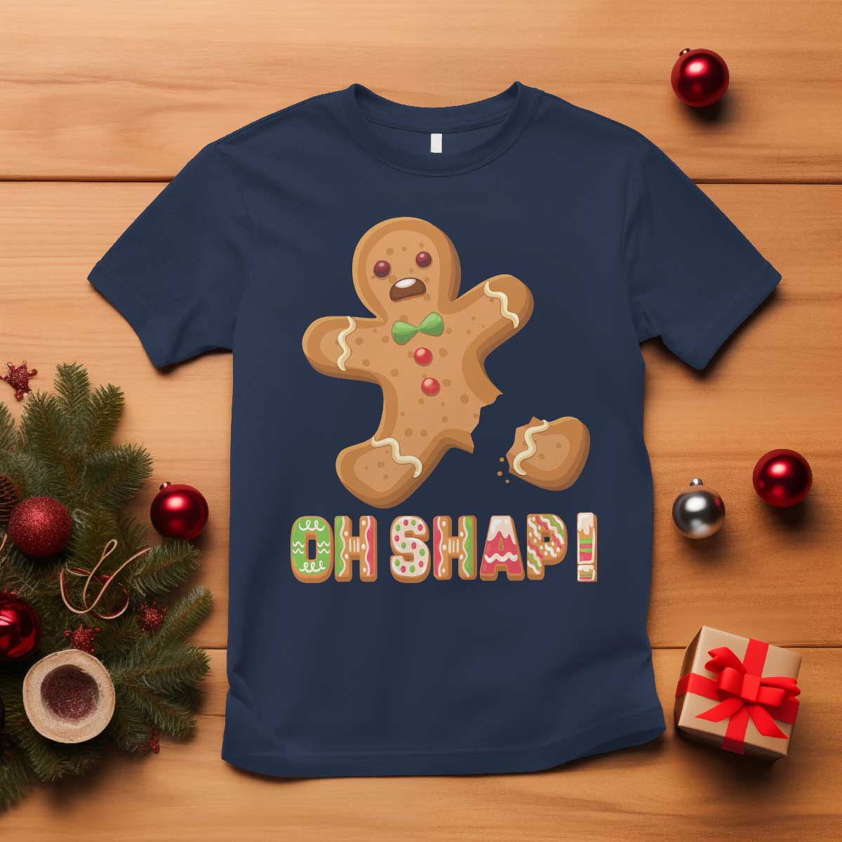 Funny Christmas Gingerbread T Shirt Oh Snap Cookie Baking TS11 Navy Print Your Wear