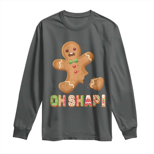 Funny Christmas Gingerbread Long Sleeve Shirt Oh Snap Cookie Baking TS11 Dark Heather Print Your Wear