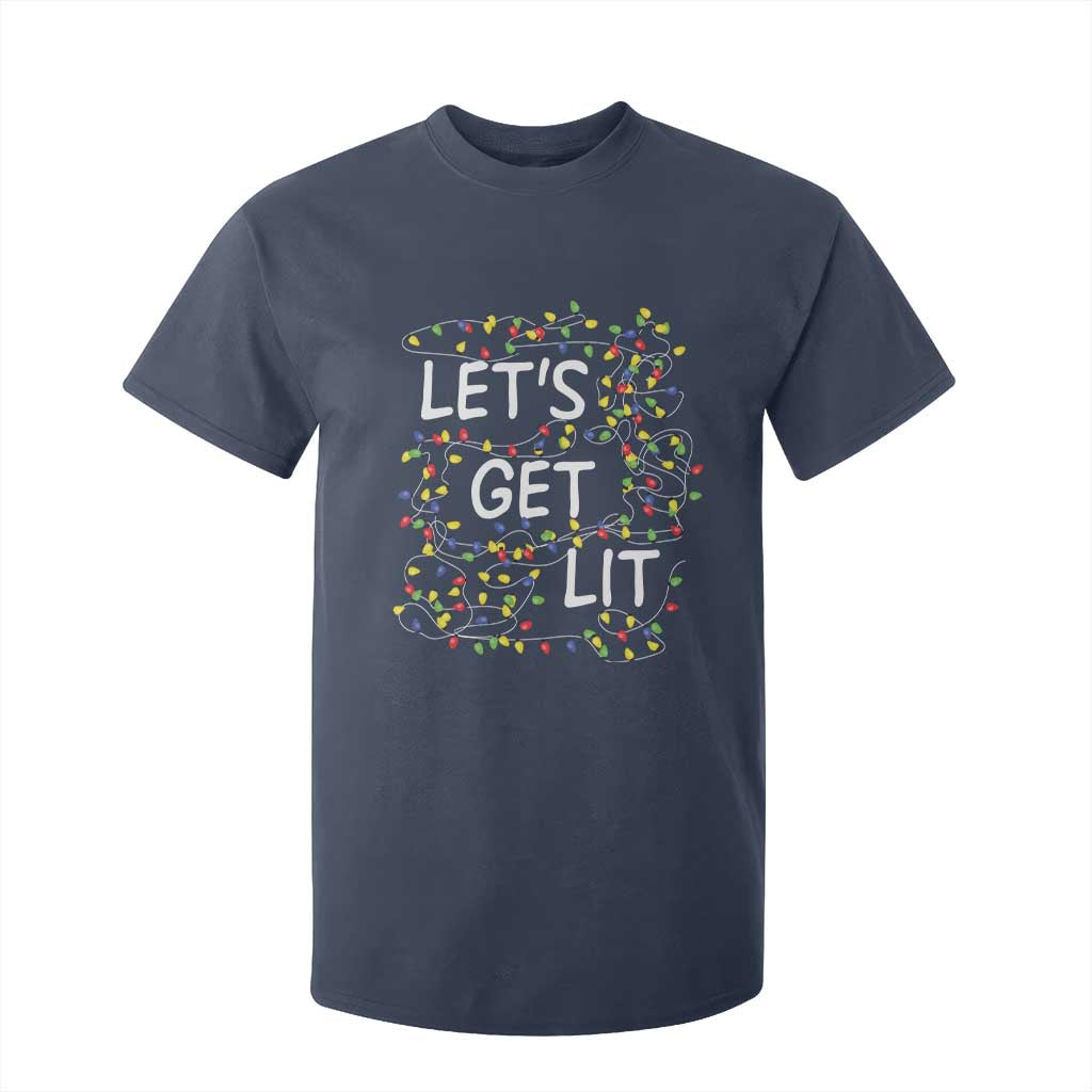 Funny Christmas T Shirt For Kid Let's Get Lit Led Lights Xmas TS11 Navy Print Your Wear