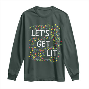 Funny Christmas Long Sleeve Shirt Let's Get Lit Led Lights Xmas TS11 Dark Forest Green Print Your Wear