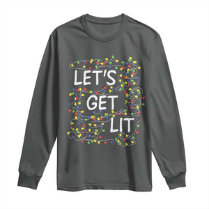 Funny Christmas Long Sleeve Shirt Let's Get Lit Led Lights Xmas TS11 Dark Heather Print Your Wear