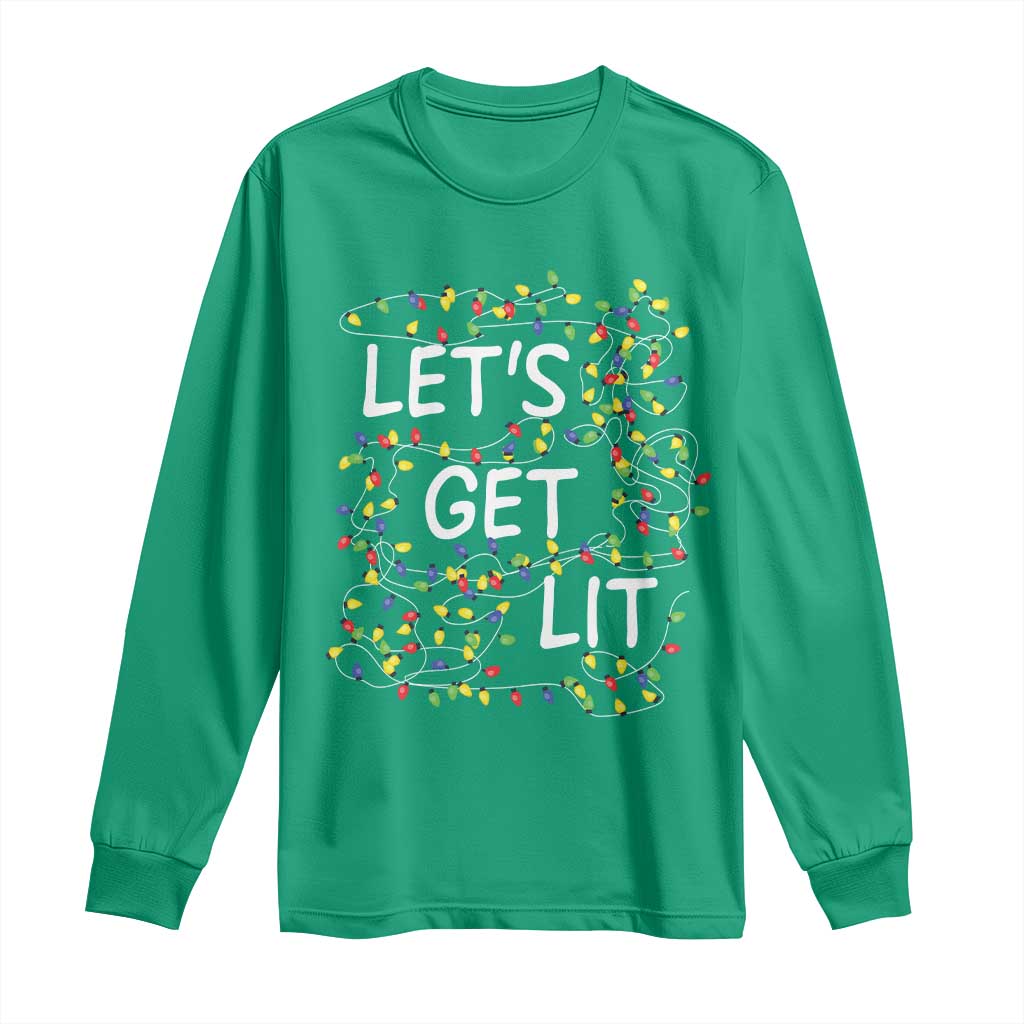 Funny Christmas Long Sleeve Shirt Let's Get Lit Led Lights Xmas TS11 Irish Green Print Your Wear