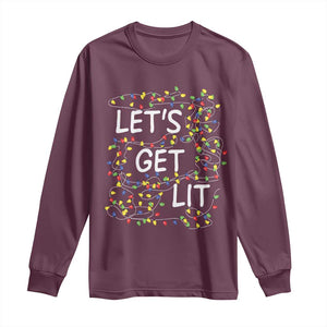 Funny Christmas Long Sleeve Shirt Let's Get Lit Led Lights Xmas TS11 Maroon Print Your Wear