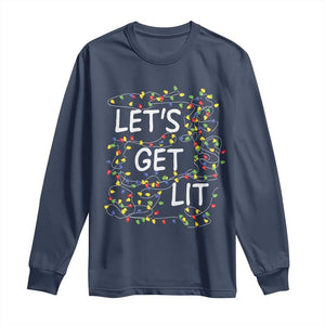 Funny Christmas Long Sleeve Shirt Let's Get Lit Led Lights Xmas TS11 Navy Print Your Wear