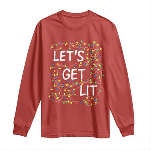 Funny Christmas Long Sleeve Shirt Let's Get Lit Led Lights Xmas TS11 Red Print Your Wear