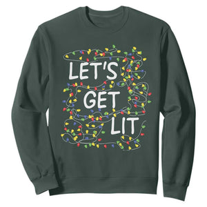 Funny Christmas Sweatshirt Let's Get Lit Led Lights Xmas TS11 Dark Forest Green Print Your Wear