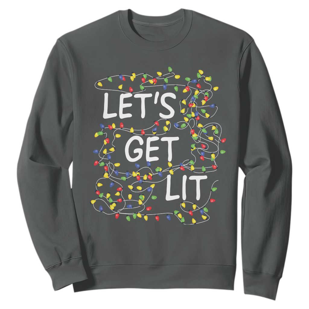 Funny Christmas Sweatshirt Let's Get Lit Led Lights Xmas TS11 Dark Heather Print Your Wear