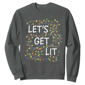 Funny Christmas Sweatshirt Let's Get Lit Led Lights Xmas TS11 Dark Heather Print Your Wear