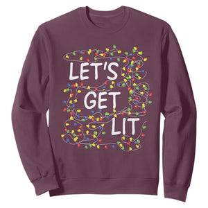 Funny Christmas Sweatshirt Let's Get Lit Led Lights Xmas TS11 Maroon Print Your Wear