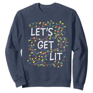 Funny Christmas Sweatshirt Let's Get Lit Led Lights Xmas TS11 Navy Print Your Wear