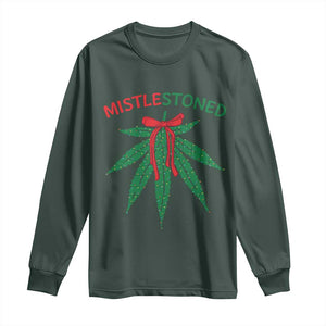 Funny Weed Christmas Long Sleeve Shirt Mistlestoned Mistletoe Led Lights TS11 Dark Forest Green Print Your Wear