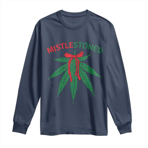 Funny Weed Christmas Long Sleeve Shirt Mistlestoned Mistletoe Led Lights TS11 Navy Print Your Wear