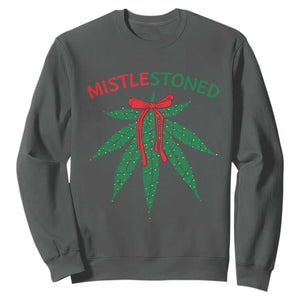 Funny Weed Christmas Sweatshirt Mistlestoned Mistletoe Led Lights TS11 Dark Heather Print Your Wear