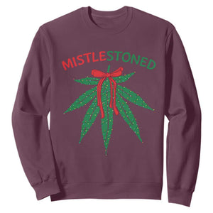Funny Weed Christmas Sweatshirt Mistlestoned Mistletoe Led Lights TS11 Maroon Print Your Wear