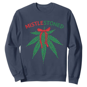 Funny Weed Christmas Sweatshirt Mistlestoned Mistletoe Led Lights TS11 Navy Print Your Wear
