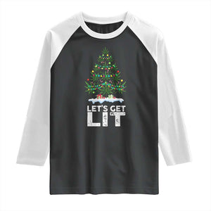 Funny Christmas Weed Raglan Shirt Let's Get Lit Weeds Xmas Tree TS11 Black White Print Your Wear