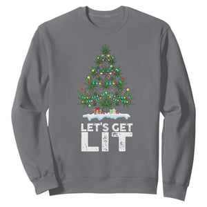 Funny Christmas Weed Sweatshirt Let's Get Lit Weeds Xmas Tree TS11 Charcoal Print Your Wear