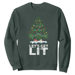 Funny Christmas Weed Sweatshirt Let's Get Lit Weeds Xmas Tree TS11 Dark Forest Green Print Your Wear