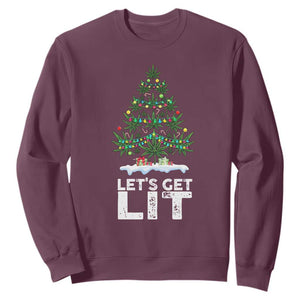 Funny Christmas Weed Sweatshirt Let's Get Lit Weeds Xmas Tree TS11 Maroon Print Your Wear