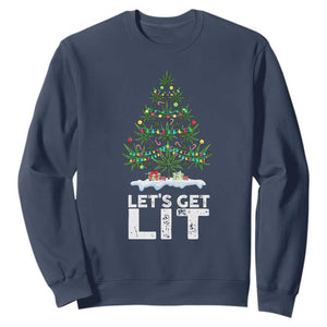 Funny Christmas Weed Sweatshirt Let's Get Lit Weeds Xmas Tree TS11 Navy Print Your Wear