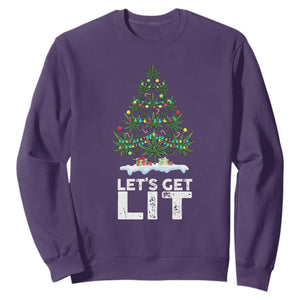 Funny Christmas Weed Sweatshirt Let's Get Lit Weeds Xmas Tree TS11 Purple Print Your Wear