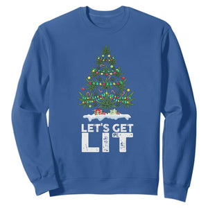 Funny Christmas Weed Sweatshirt Let's Get Lit Weeds Xmas Tree TS11 Royal Blue Print Your Wear