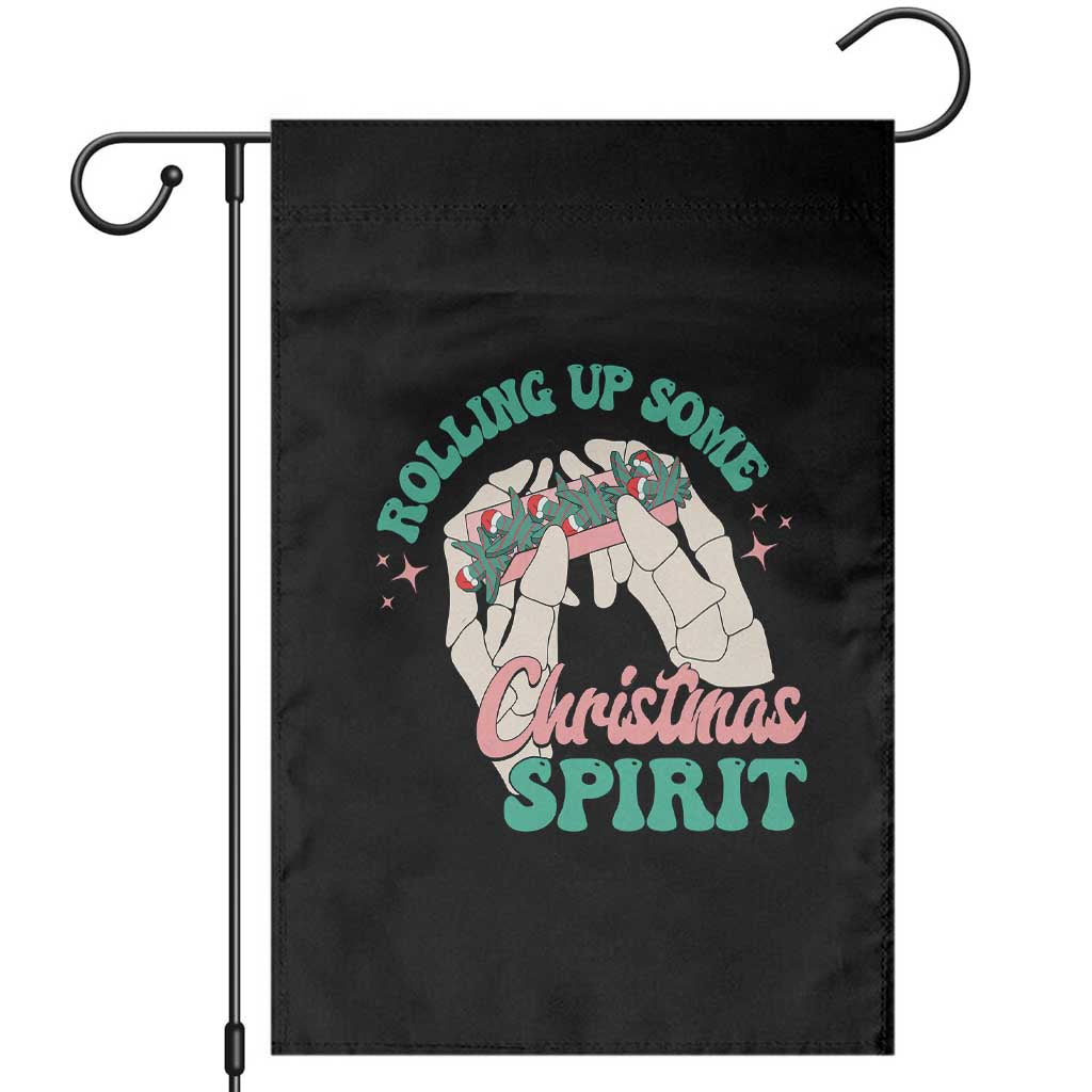 Funny Weed Christmas Garden Flag Rolling Up Some Christmas Spirit Skeleton Hand TS11 Black Print Your Wear