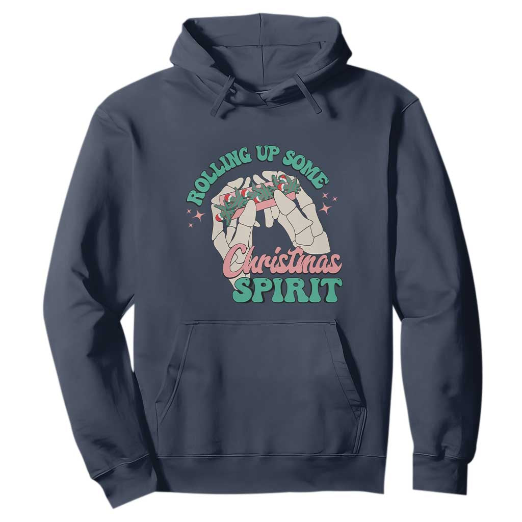 Funny Weed Christmas Hoodie Rolling Up Some Christmas Spirit Skeleton Hand TS11 Navy Print Your Wear