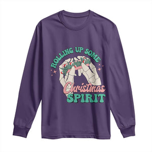 Funny Weed Christmas Long Sleeve Shirt Rolling Up Some Christmas Spirit Skeleton Hand TS11 Purple Print Your Wear