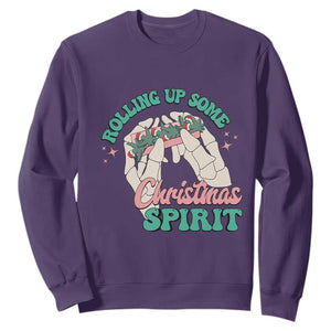 Funny Weed Christmas Sweatshirt Rolling Up Some Christmas Spirit Skeleton Hand TS11 Purple Print Your Wear