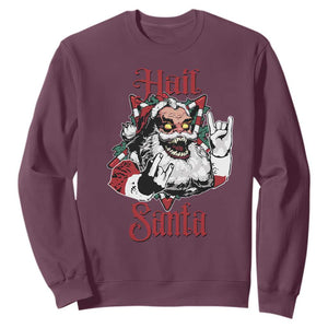 Hail Santa Heavy Metal Christmas Sweatshirt Krampus Xmas Rock & Roll TS11 Maroon Print Your Wear