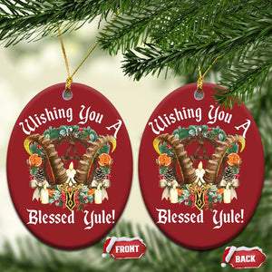 Wishing You A Blessed Yule Christmas Ornament Yule Goat Pagan TS11 Oval Red Print Your Wear