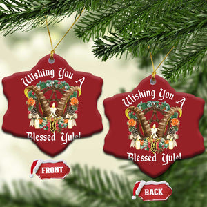 Wishing You A Blessed Yule Christmas Ornament Yule Goat Pagan TS11 Snow Flake Red Print Your Wear