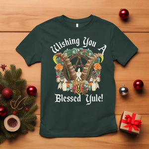 Wishing You A Blessed Yule T Shirt Yule Goat Pagan TS11 Dark Forest Green Print Your Wear