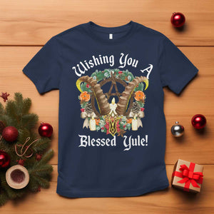 Wishing You A Blessed Yule T Shirt Yule Goat Pagan TS11 Navy Print Your Wear