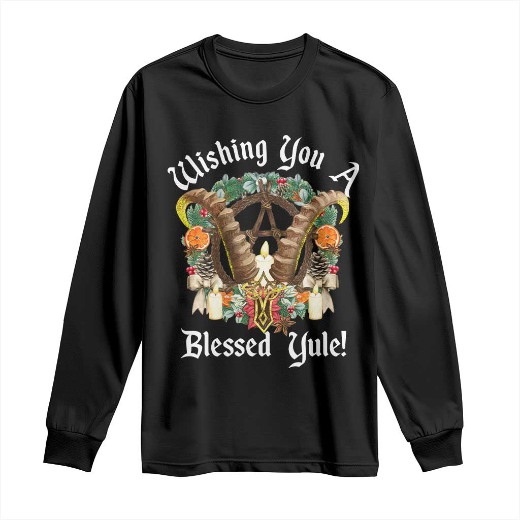 Wishing You A Blessed Yule Long Sleeve Shirt Yule Goat Pagan TS11 Black Print Your Wear