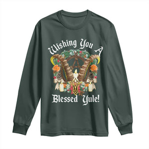 Wishing You A Blessed Yule Long Sleeve Shirt Yule Goat Pagan TS11 Dark Forest Green Print Your Wear