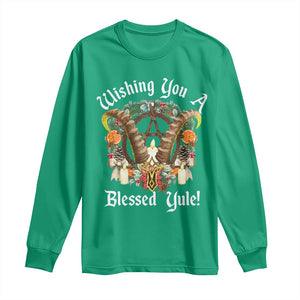 Wishing You A Blessed Yule Long Sleeve Shirt Yule Goat Pagan TS11 Irish Green Print Your Wear