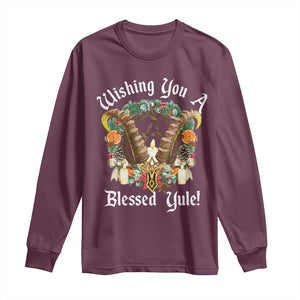 Wishing You A Blessed Yule Long Sleeve Shirt Yule Goat Pagan TS11 Maroon Print Your Wear