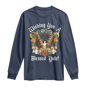 Wishing You A Blessed Yule Long Sleeve Shirt Yule Goat Pagan TS11 Navy Print Your Wear