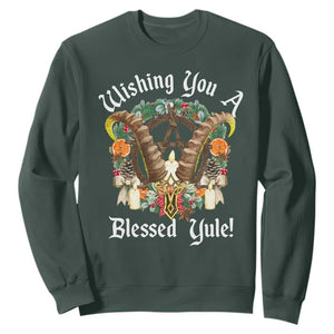 Wishing You A Blessed Yule Sweatshirt Yule Goat Pagan TS11 Dark Forest Green Print Your Wear