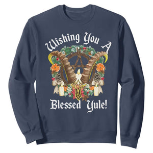 Wishing You A Blessed Yule Sweatshirt Yule Goat Pagan TS11 Navy Print Your Wear